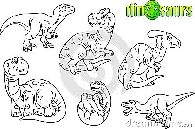 Funny dinosaurs, set of images Vector Illustration