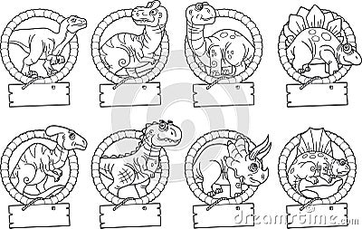 Funny dinosaurs, set of images Vector Illustration