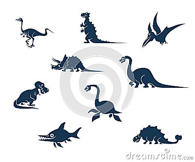 Funny dinosaurs silhouettes collection Stock Photo