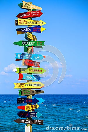 Funny direction signpost Stock Photo