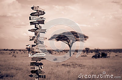 Funny directions signpost Stock Photo