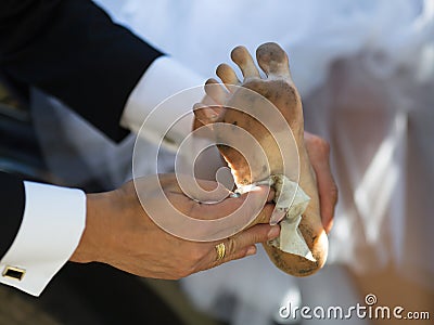 Funny dirty foot Stock Photo