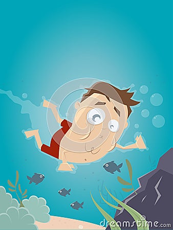 Funny diving man Vector Illustration