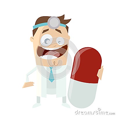 Funny doctor with big pill Vector Illustration