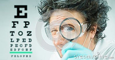 Funny doctor ophthalmologist Stock Photo