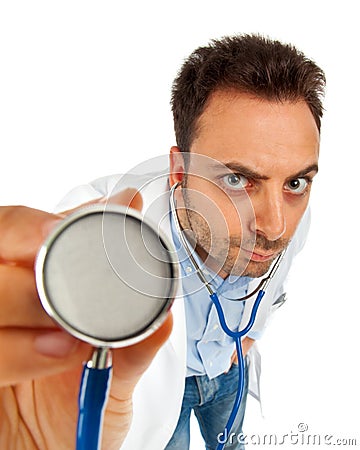 Funny doctor with stethoscope Stock Photo