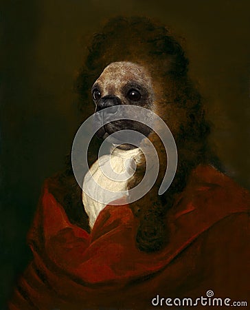 Funny Dog, Renaissance Man Spoof Stock Photo