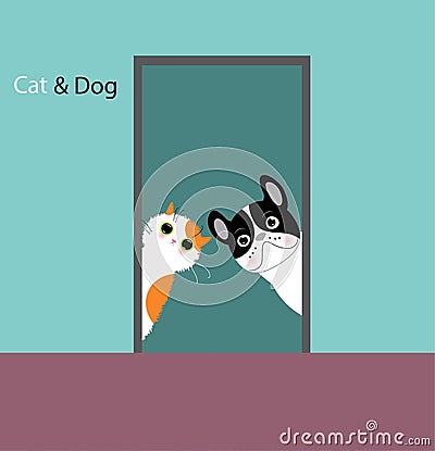 Funny dog and cat Vector Illustration