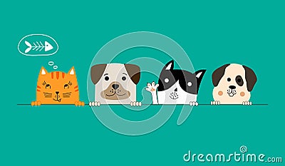 Dog and cat best friends. Vector Illustration