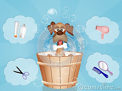 funny dog grooming Cartoon Illustration