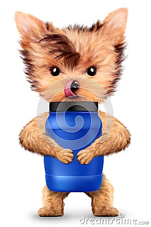 Funny dog holding container with sport nutrition Cartoon Illustration