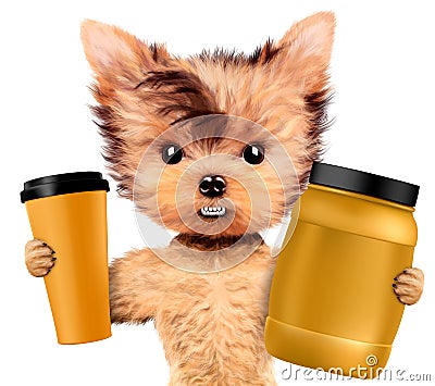 Funny dog holding shaker and jar with protein Cartoon Illustration