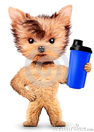 Funny dog holding shaker with sport nutrition Cartoon Illustration