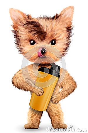 Funny dog holding shaker with sport nutrition Cartoon Illustration