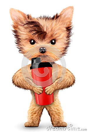 Funny dog holding shaker with sport nutrition Cartoon Illustration