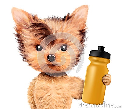 Funny dog holding shaker or water bottle Cartoon Illustration