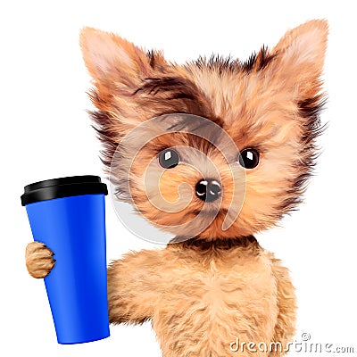 Funny dog holding shaker or water bottle Cartoon Illustration