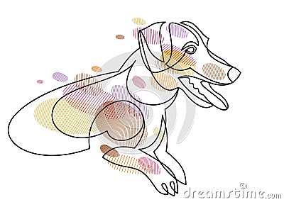 Funny dog linear vector illustration isolated, Jack Russel Terrier pet playful and cute. Vector Illustration