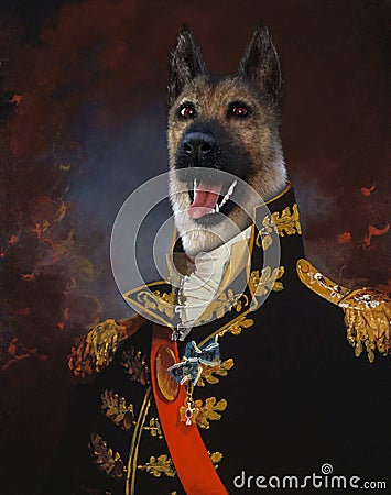 Funny Dog Oil Painting, German Shepherd Stock Photo