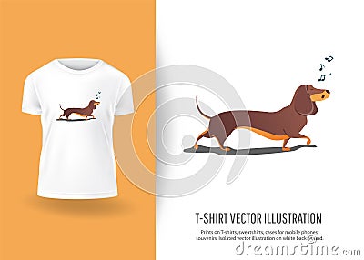 Funny dog sings song. Prints on T-shirts Vector Illustration