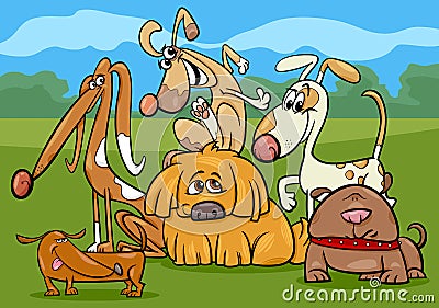 Funny dogs group cartoon illustration Vector Illustration