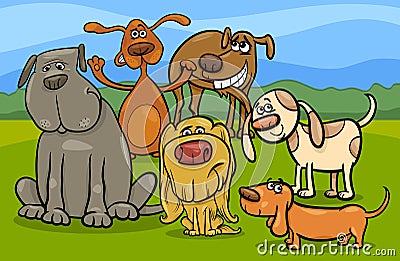 Funny dogs group cartoon illustration Vector Illustration