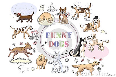 Funny Dogs Sketches. Hand drawn illustration Vector Illustration