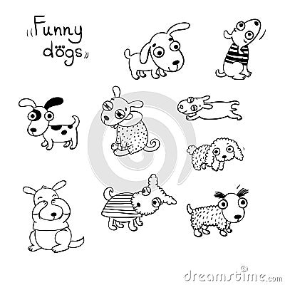 Funny dogs in the snow. Vector Illustration