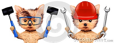 Funny dogs with wrench and hammer Cartoon Illustration