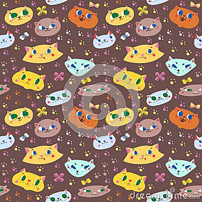 Funny doodle cartoon cats seamless vector pattern Vector Illustration