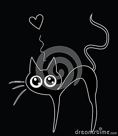 Funny doodle cat in love Vector Illustration