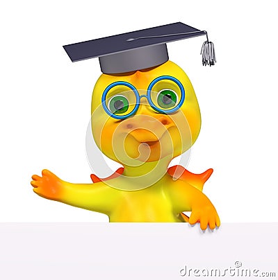 Funny dragon character graduation cap diploma 3d render Stock Photo