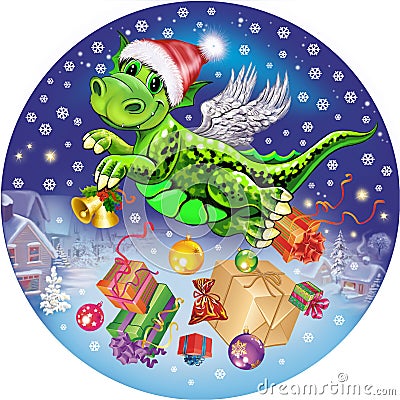 Funny Dragon print for round packaging Stock Photo