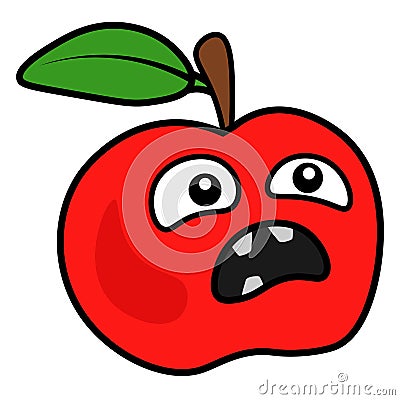 Funny drawn Apple with a surprised and frightened face. Vector illustration on the theme of the cartoon fruit Vector Illustration