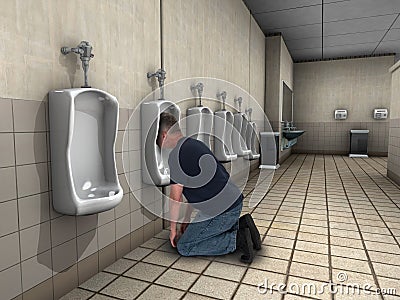 Funny Drunk Passed Out, Urinal Stock Photo