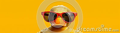 Funny duck in sunglasses in trendy style on colorful background. Portrait pet summer. Pet care, generated AI Stock Photo