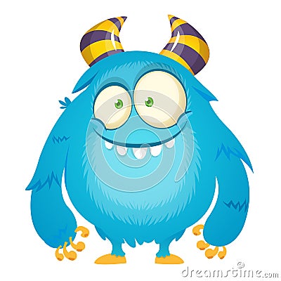 Funny dumb blue fluffy cartoon monster. Vector Halloween illustration Vector Illustration