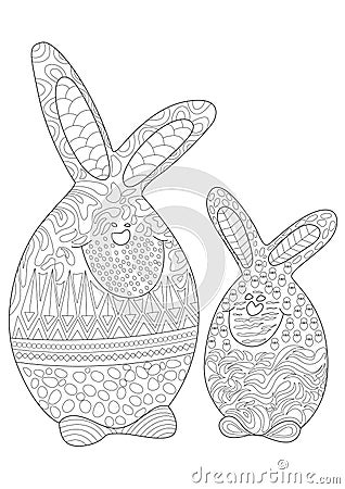 Funny Easter Bunny Twins Eggs Vector Illustration