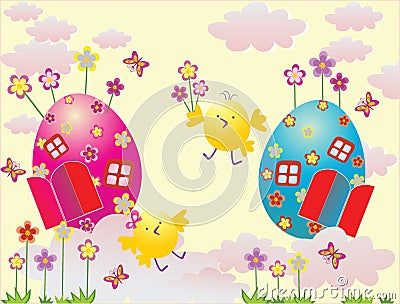 Funny Easter card with chicken Vector Illustration