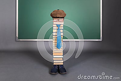 Funny education idea, man teacher on background of chalkboard Stock Photo