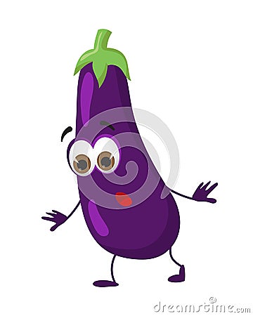 Funny Eggplant with eyes on white background Vector Illustration