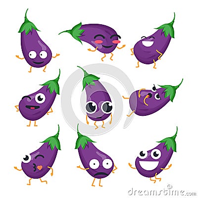 Funny eggplant - vector isolated cartoon emoticons Vector Illustration