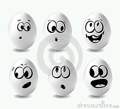 Funny easter eggs. This is image of funny eggs on white background. Faces on the eggs. Vector Illustration