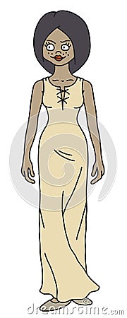 The funny elegance lady in a long dress Vector Illustration