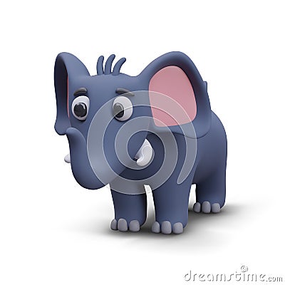 Funny elephant with raised trunk, side view. 3D illustration in plasticine style Vector Illustration