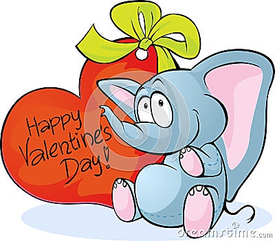 Funny elephant with red heart Vector Illustration