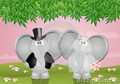 Funny elephants married Stock Photo
