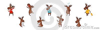 Funny Elk or Moose with Antlers and Hooves Vector Set Stock Photo