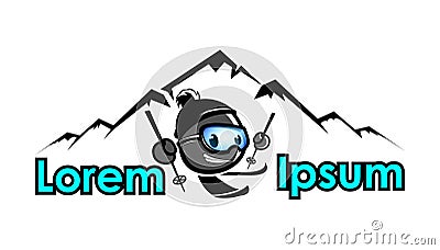 Funny emoticon skiing Vector Illustration