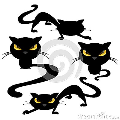 Funny evil black cats - halloween vector set Vector Illustration